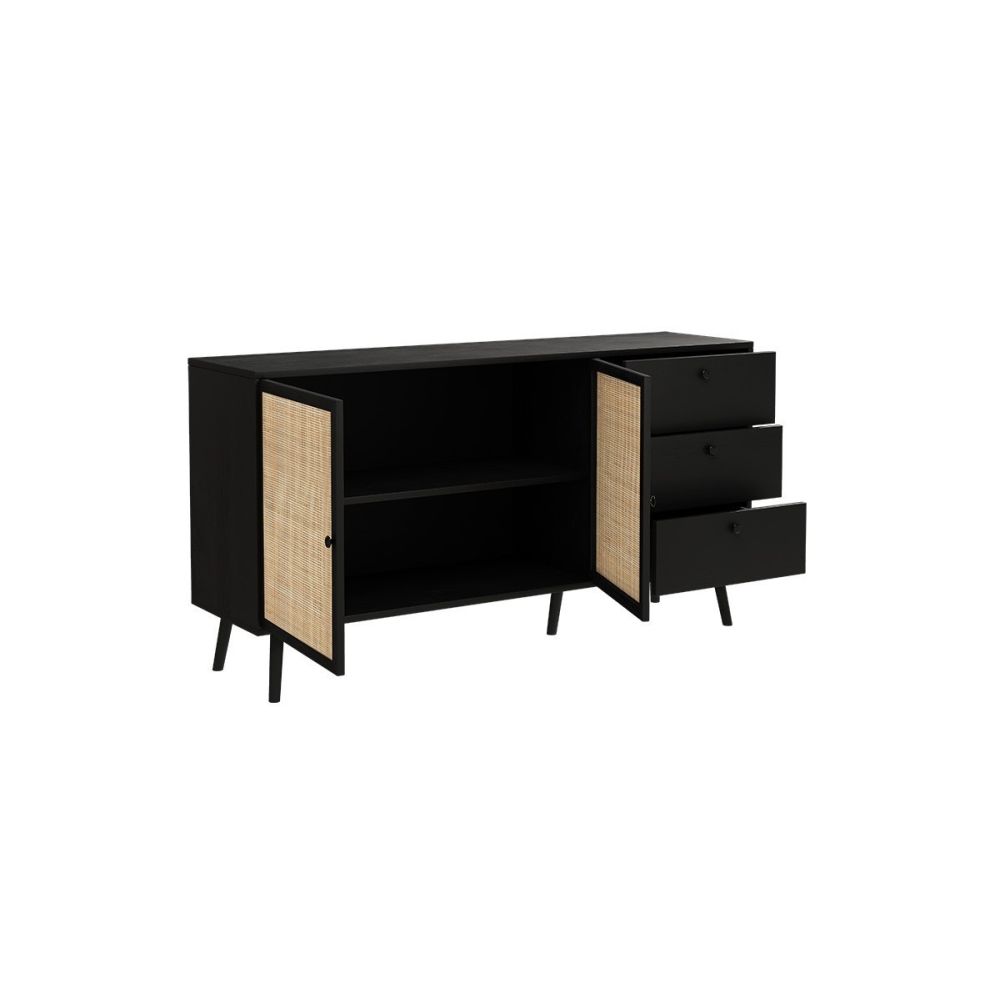 Buffet de Ratán Negro Natural con 3 Cajones y 2 Puertas