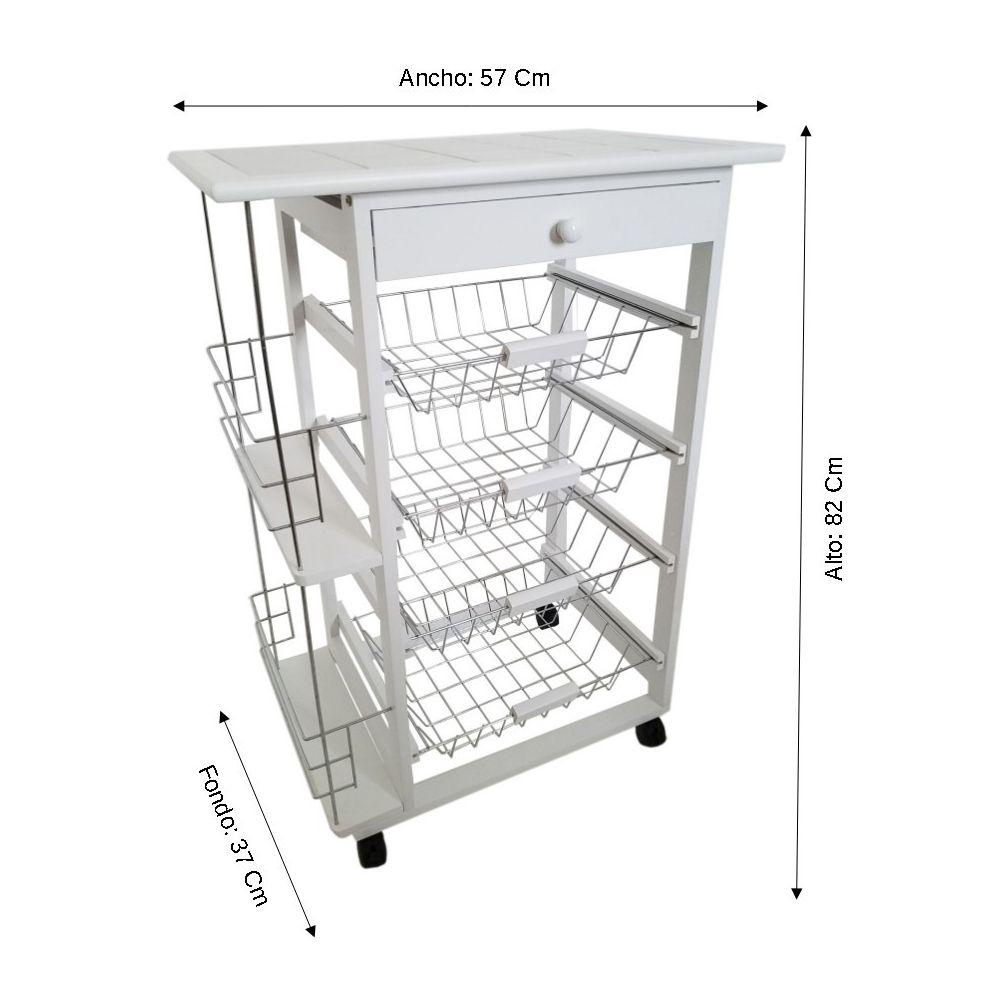Carro Verdulero de Cocina con Botellero Lateral Blanco Oporto 57x37x82