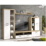 Mueble de Salón Moderno con Leds, Acabado en Cambria, 260x191 cm