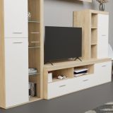 Mueble de Salón Moderno con Leds, Acabado en Cambria, 260x191 cm