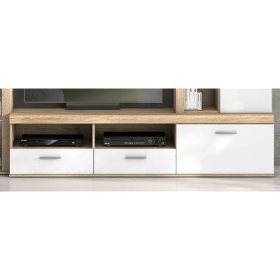 Mueble de Salón Moderno con Leds, Acabado en Cambria, 260x191 cm