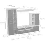 Mueble de Salón Moderno con Leds, Acabado en Cambria, 260x191 cm