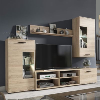 Mueble de Salón Moderno con Leds, Acabado en Cambria, 38 cm (Fon), 229x200 cm