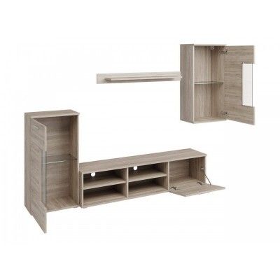 Mueble de Salón Moderno con Leds, Acabado en Cambria, 38 cm (Fon), 229x200 cm