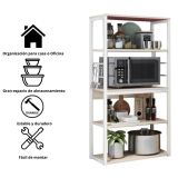 Estantería de Cocina Alta con Marco de Metal Blanco, Estante para microondas 50x30x130 Cm Color Natural y Blanco