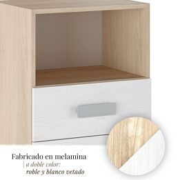 Mesita de noche - Dormitorio o Mesa Auxiliar Salón, Natural y Blanco Veteado, 47.5 x 73 x 39.6 cm