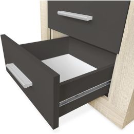 Mesita de Noche, Mesilla de Dormitorio, Color Cambria y Grafito, Medidas: 50 cm (Largo) x 34,6 cm (Fondo) x 60 cm (Alto)