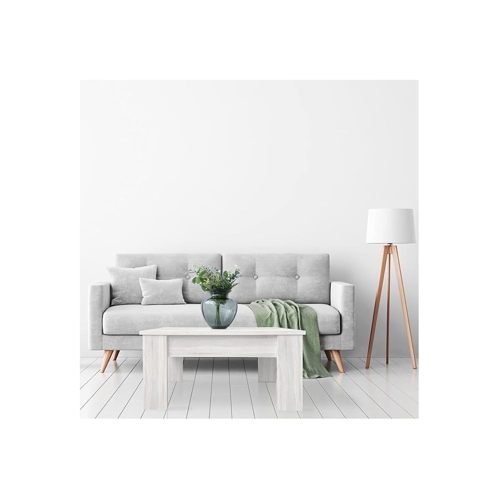 Mesa de Centro Elevable, Mesita de Salón, Acabado en Color Gris Polar, Medidas: 90 cm (An) x 50 cm (Fo) x 46-57 cm (Al)