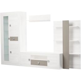 Mueble de Salón Moderno con Leds, Acabado en Andersen Pino -Gris, Medidas: 300 cm (Anc) x 200 cm (Al) 40 cm (Fon)