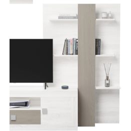 Mueble de Salón Moderno con Leds, Acabado en Andersen Pino -Gris, Medidas: 300 cm (Anc) x 200 cm (Al) 40 cm (Fon)