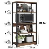 Estantería de Cocina Con Marco de Metal Negro, Estante Industrial para microondas 60x30x126 Cm Color Madera y Negro
