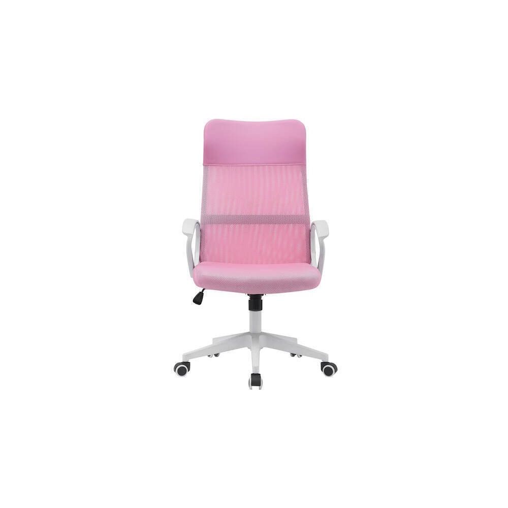 Silla de Oficina Ergonómica con Respaldo en PU Rosa y Tejido 3D Rosa, Reposacabezas Ajustable - Medidas 57,5x54x104-114 cm