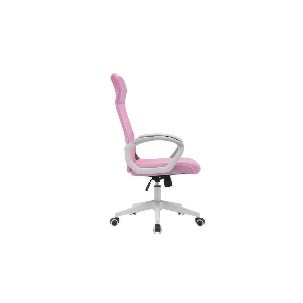 Silla de Oficina Ergonómica con Respaldo en PU Rosa y Tejido 3D Rosa, Reposacabezas Ajustable - Medidas 57,5x54x104-114 cm