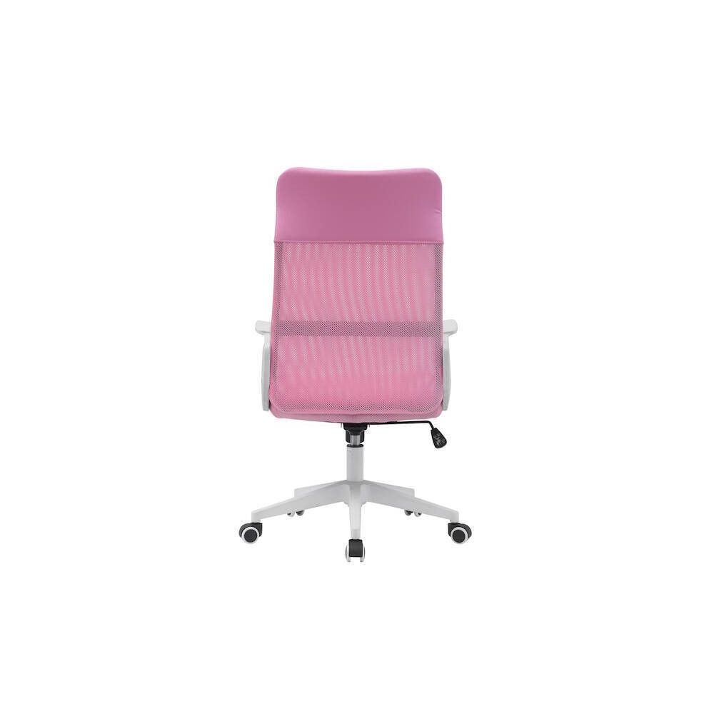 Silla de Oficina Ergonómica con Respaldo en PU Rosa y Tejido 3D Rosa, Reposacabezas Ajustable - Medidas 57,5x54x104-114 cm