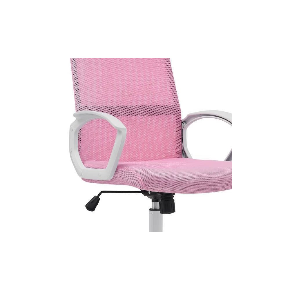 Silla de Oficina Ergonómica con Respaldo en PU Rosa y Tejido 3D Rosa, Reposacabezas Ajustable - Medidas 57,5x54x104-114 cm