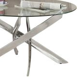 Mesa de Centro Redonda con Tapa de Cristal 8 mm y Patas Metálicas Cruzadas en Acabado Cromo - Mueble Moderno - Medidas 80x40 cm