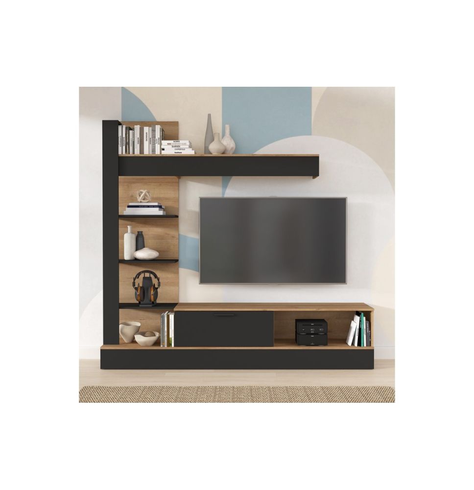 Living room complex Dranko pakoworld black-oak melamine 205x41.5x192cm Living room complex Dranko pakoworld black-oak melamine 205x41.5x192cm