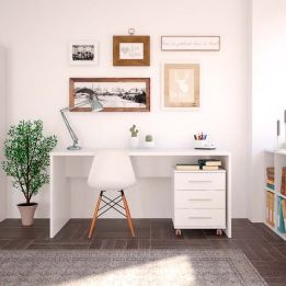 Cajoneras Para escritorio con ruedas 3 Cajones color blanco 58 x 45 x 44 Cm (alto x ancho x fondo)