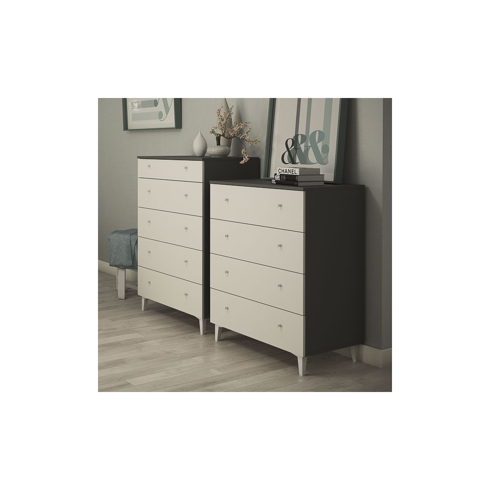 Cómoda con 5 Cajones, para Dormitorio, Acabado en Color Blanco, Medidas: 80 cm (Ancho) x 114,6 cm (Alto) x 48 cm (Fondo)