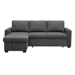 Sofá Cama 3 Plazas Reversible con Chaiselongue y Almacenaje, Tapizado en Tela Gris, 229x93x153 cm