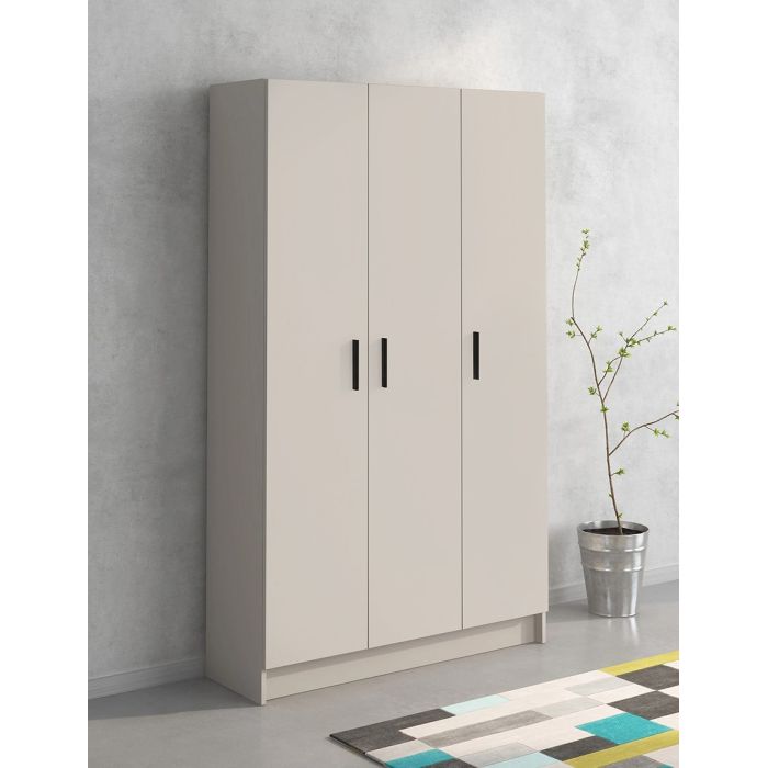 Mueble multiusos Armario auxiliar Color Beige – 3 Puertas, 4 Baldas y Espacio para Escoba Madera, Dimensiones 108x180x35 cm