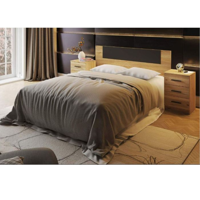Conjunto Pack Cabecero y 2 Mesitas de Noche,Mesilla de noche 3 Cajones Color Mauvella, 160x45x1,6 cm (LargoxAltoxProfundo)