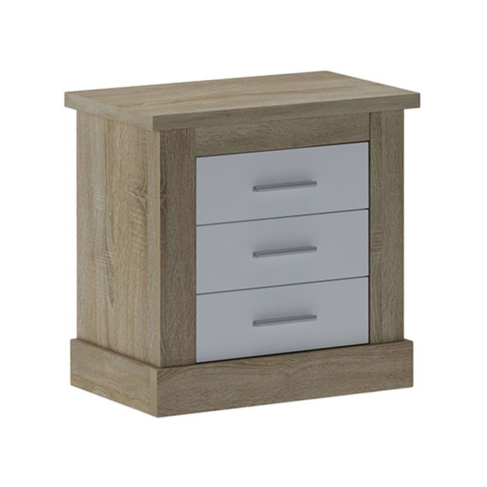 Mesita de Noche 3 Cajones, Mesilla de Dormitorio, Color Cambrian y Blanco , Medidas: 66 cm (anc) x 39,6 cm (Fo) x 63,8 cm (Al)